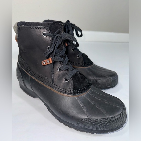 Men’s Sorel Ankeny Black Leather Rubber Waterproof Boots Size 12 NM2101-010 - Picture 1 of 12